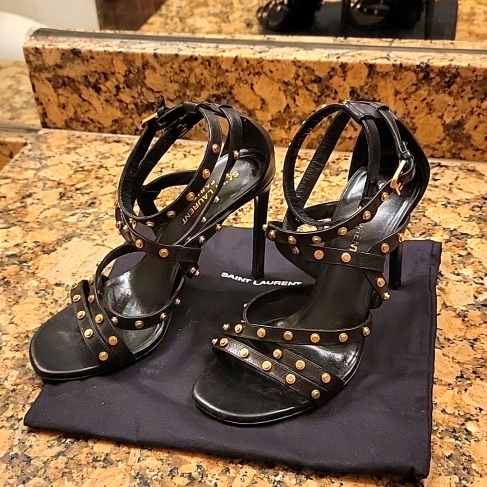 Super cute Saint Laurent high heels. Size EU 37. Gold & Black. - Picture 3 of 8